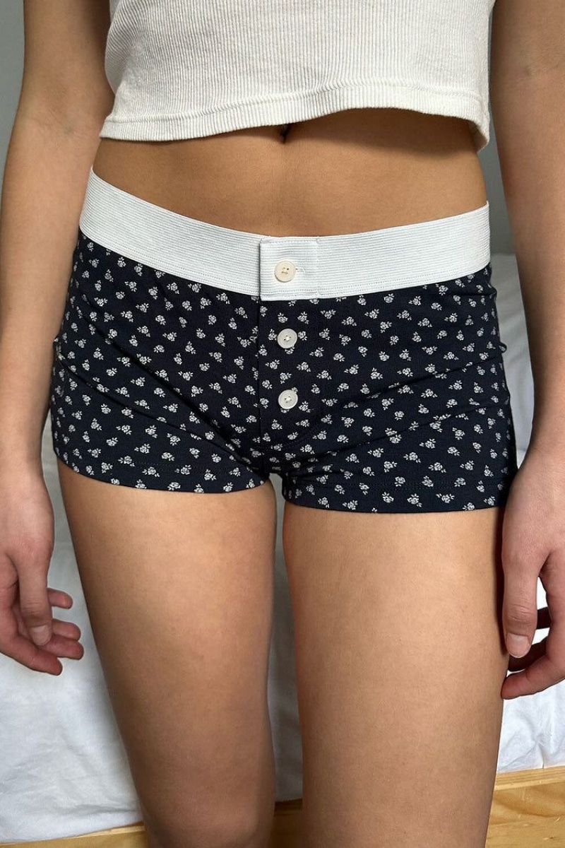 Sous Vêtement Brandy Melville Boyshort Floral Bleu Marine | ANB-12264773